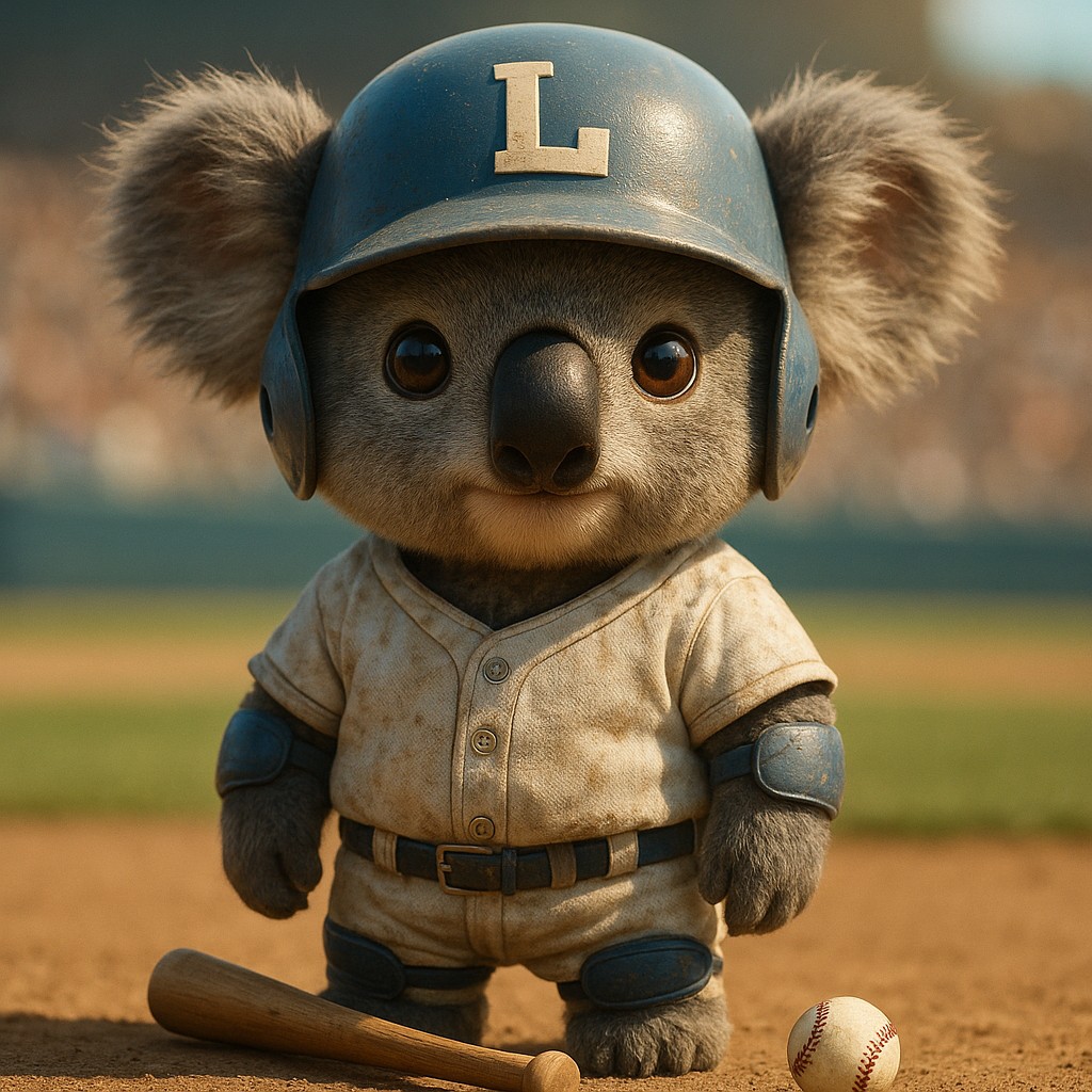 স্টেডিয়ামে L44 ব্র্যান্ডের ইউনিফর্ম পরা একটি চরিত্র ব্যাট হাতে দাঁড়িয়ে আছে